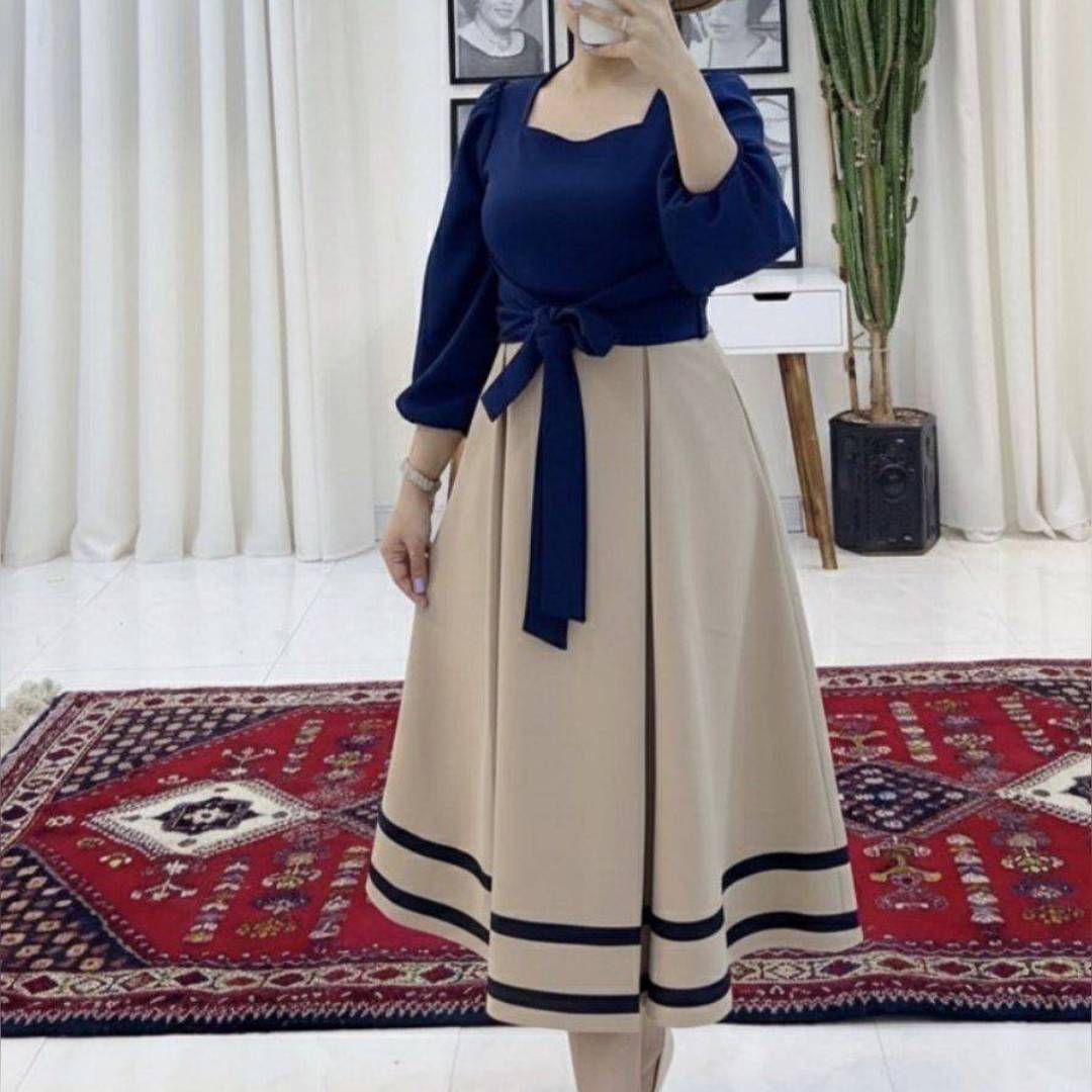 پیراهن میدی بلند دخترانه و زنانه. دامن کلوش. فری سایز 38 تا 46. مناسب مهمونی تولد اسپرت مجلسی