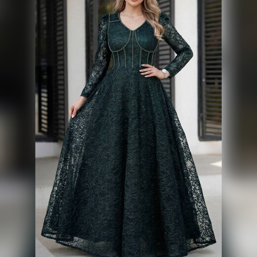 پیراهن مجلسی بلند و پرنسسی شیک دخترانه و زنانه. سایز 40 تا 52. کاپدار دانتل و سنگدوزی