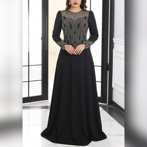 پیراهن ماکسی مجلسی بلند زنانه سایزبزرگ ( بیگسایز) 42 تا 56 دیزاین شده با نگین