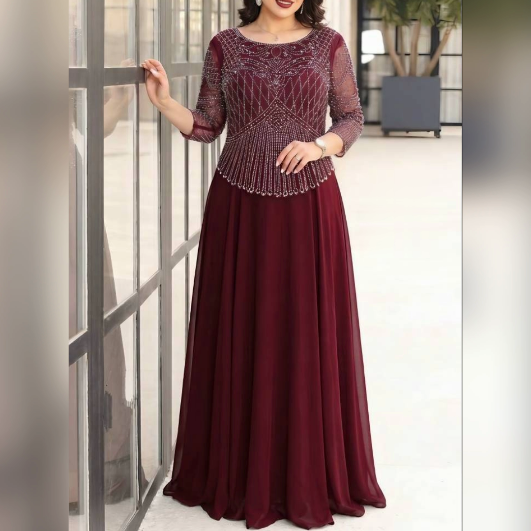 پیراهن ماکسی شیک و مجلسی جنس حریر  سایز 46 تا 60  سایزبزرگ ( بیگسایز) دیزاین شده با نگین