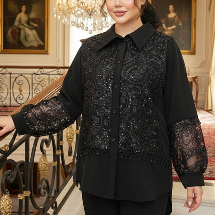 شومیز مجلسی مشکی بیگسایز دخترانه و زنانه سایز 38 تا 60 تا سایز بزرگ و قواره دار