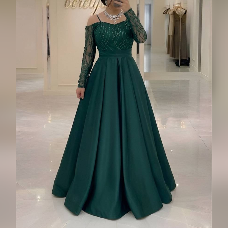 پیراهن ماکسی مجلسی دکلته جدید سایز 38 تا 48 متالیک پولک و ساتن آمریکایی