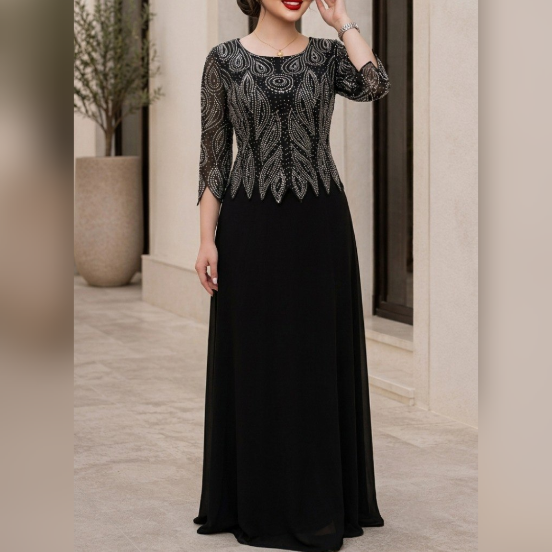 پیراهن ماکسی مجلسی زنانه بیگسایز سایزبزرگ. 48 تا 60. رنگ مشکی قد لباس از سرشانه حدود 160