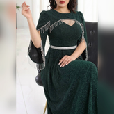 پیراهن ماکسی مجلسی لمه بلند و پوشیده کاپدار سایز 38 تا 50 جنس لمه