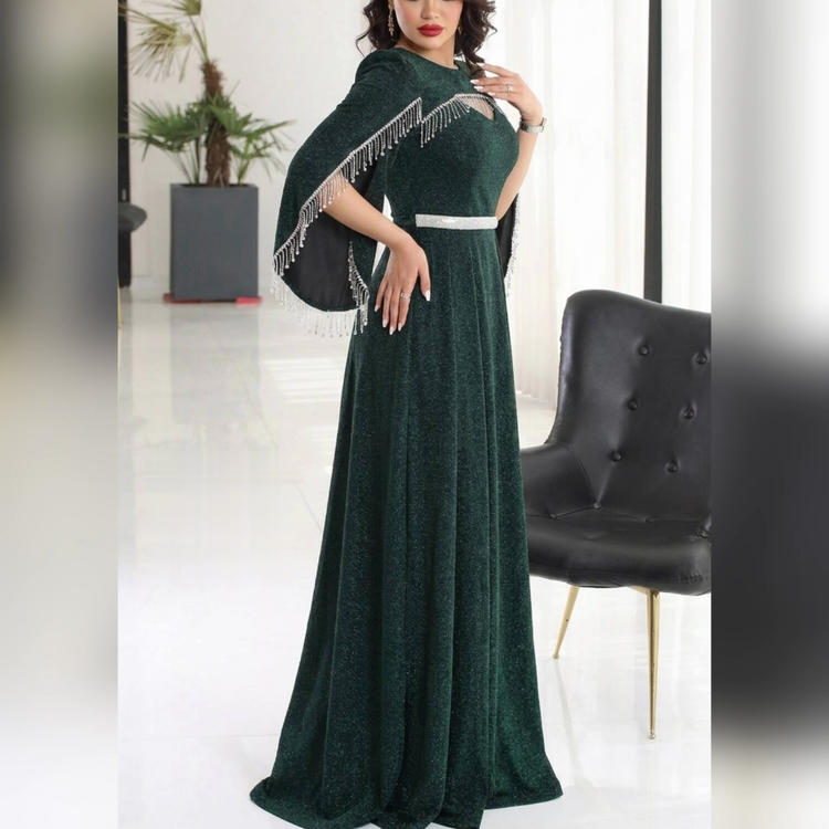 پیراهن ماکسی مجلسی لمه بلند و پوشیده کاپدار سایز 38 تا 50 جنس لمه