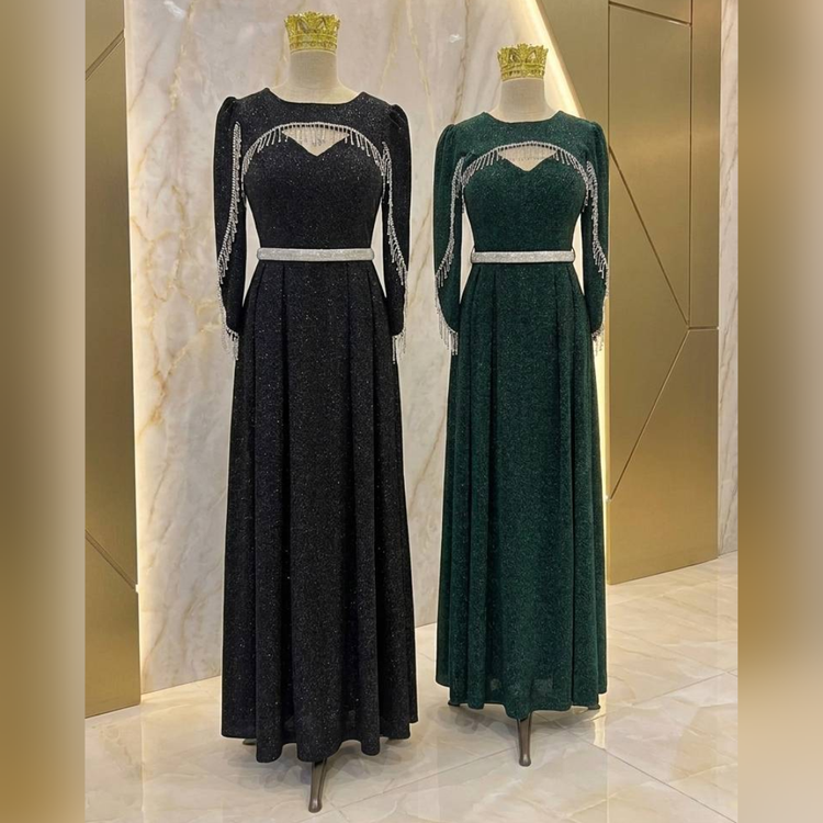 پیراهن ماکسی مجلسی لمه بلند و پوشیده کاپدار سایز 38 تا 50 جنس لمه