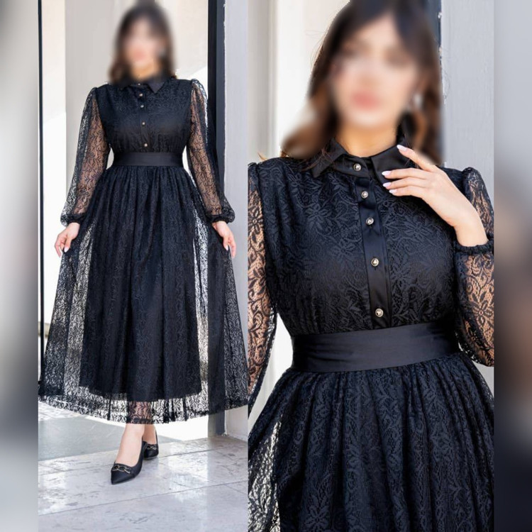 پیراهن میدی مجلسی گیپور دانتل سایز 38 تا 50 همراه آستر 🌸