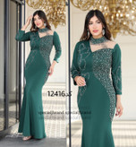 پیراهن ماکسی پوشیده و آستین دار سایز 40 تا 54 سنگ و نگین کاری شده