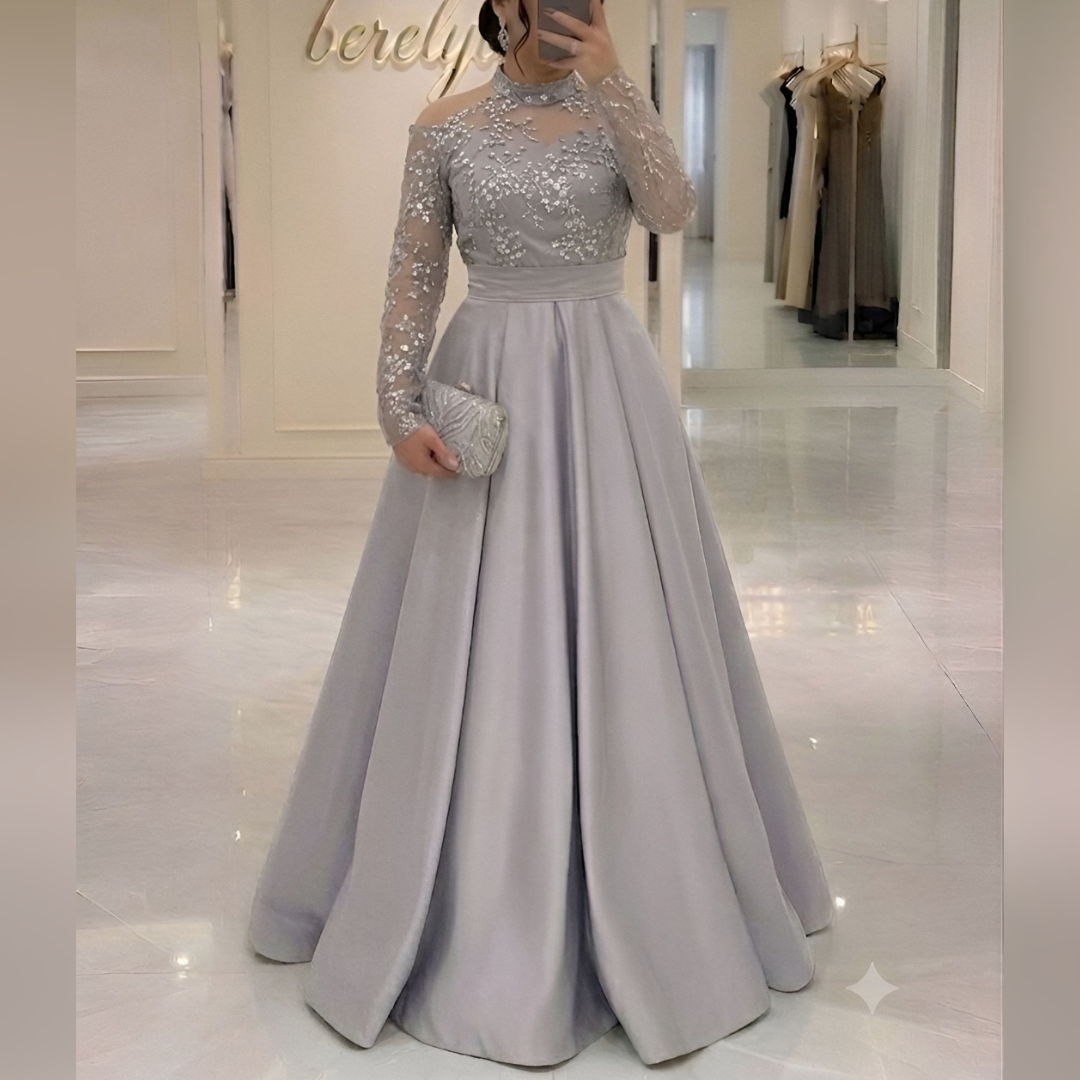 پيراهن ماکسی مجلسی دکلته بلند و کلوش سایز 40 تا 50  جنس حریر پولکی و ساتن آمریکایی