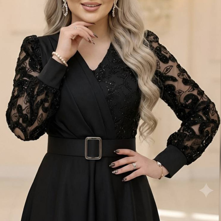 پیراهن ماکسی مجلسی جدید شیک و پوشیده کلوش سایز 40 تا 50 جنس غواصی و خرجکار پولکی ترک