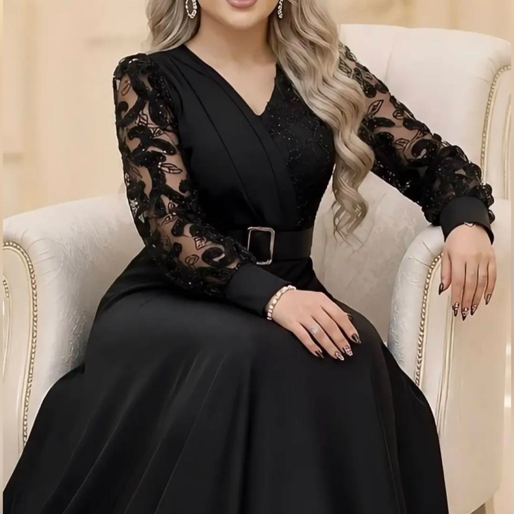 پیراهن ماکسی مجلسی جدید شیک و پوشیده کلوش سایز 40 تا 50 جنس غواصی و خرجکار پولکی ترک