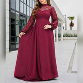 پیراهن ماکسی مجلسی بلند و کلوش پوشیده آستین دار سایز 40 تا 52 مشکی و زرشکی 🌹