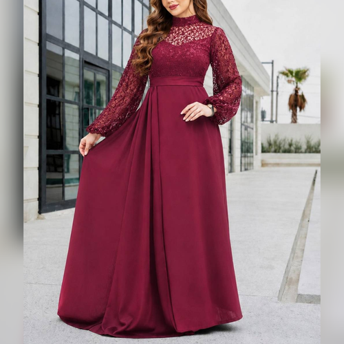 پیراهن ماکسی مجلسی بلند و کلوش پوشیده آستین دار سایز 40 تا 52 مشکی و زرشکی 🌹