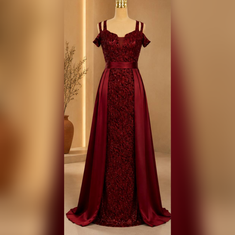 پیراهن ماکسی بلند مجلسی دکلته سایز 38 تا 50 جنس متالیک شاین و ساتن