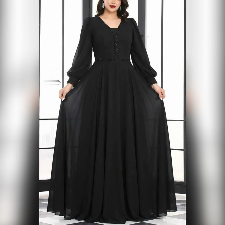 پیراهن مجلسی بلند کلوش پوشیده سایزبزرگ ( بیگسایز ) سایز 48 تا 60 کاپدار و آستردار