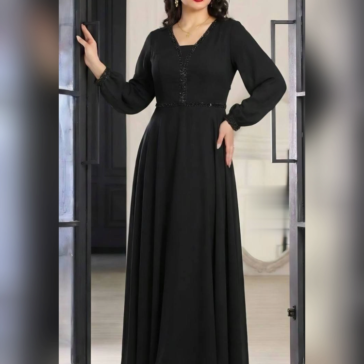 پیراهن مجلسی بلند کلوش پوشیده سایزبزرگ ( بیگسایز ) سایز 48 تا 60 کاپدار و آستردار