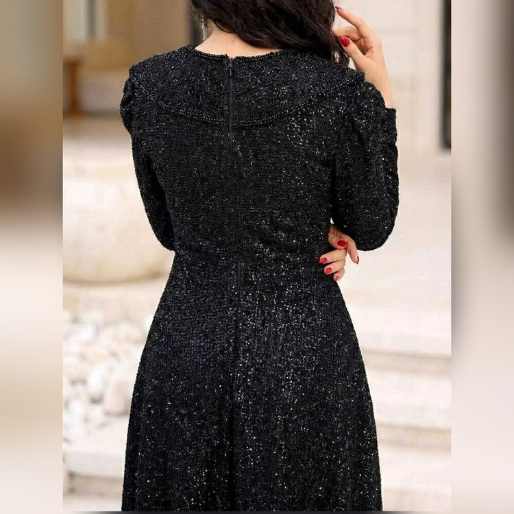 پیراهن ماکسی مجلسی کلوش و پوشیده سایز ۴۲ تا ۵۸ دانتل چمنی و سنگ کاری شده کاپدار