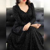 پیراهن مجلسی پوشیده و آستیندار بیگسایز سایز ۴۲ تا ۵۸ جنس دانتل چمنی کاپدار سنگ دوزی شده